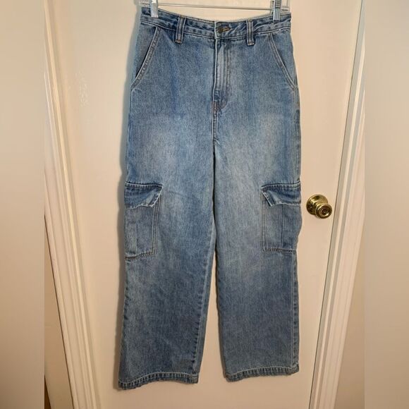 Glass on high rise wide leg cargo jeans Size 8 - Picture 1 of 5